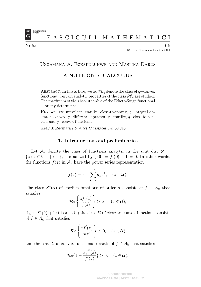 Pdf A Note On Q Calculus