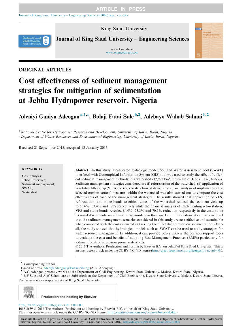 PDF) Cost effectiveness of sediment management strategies for ...