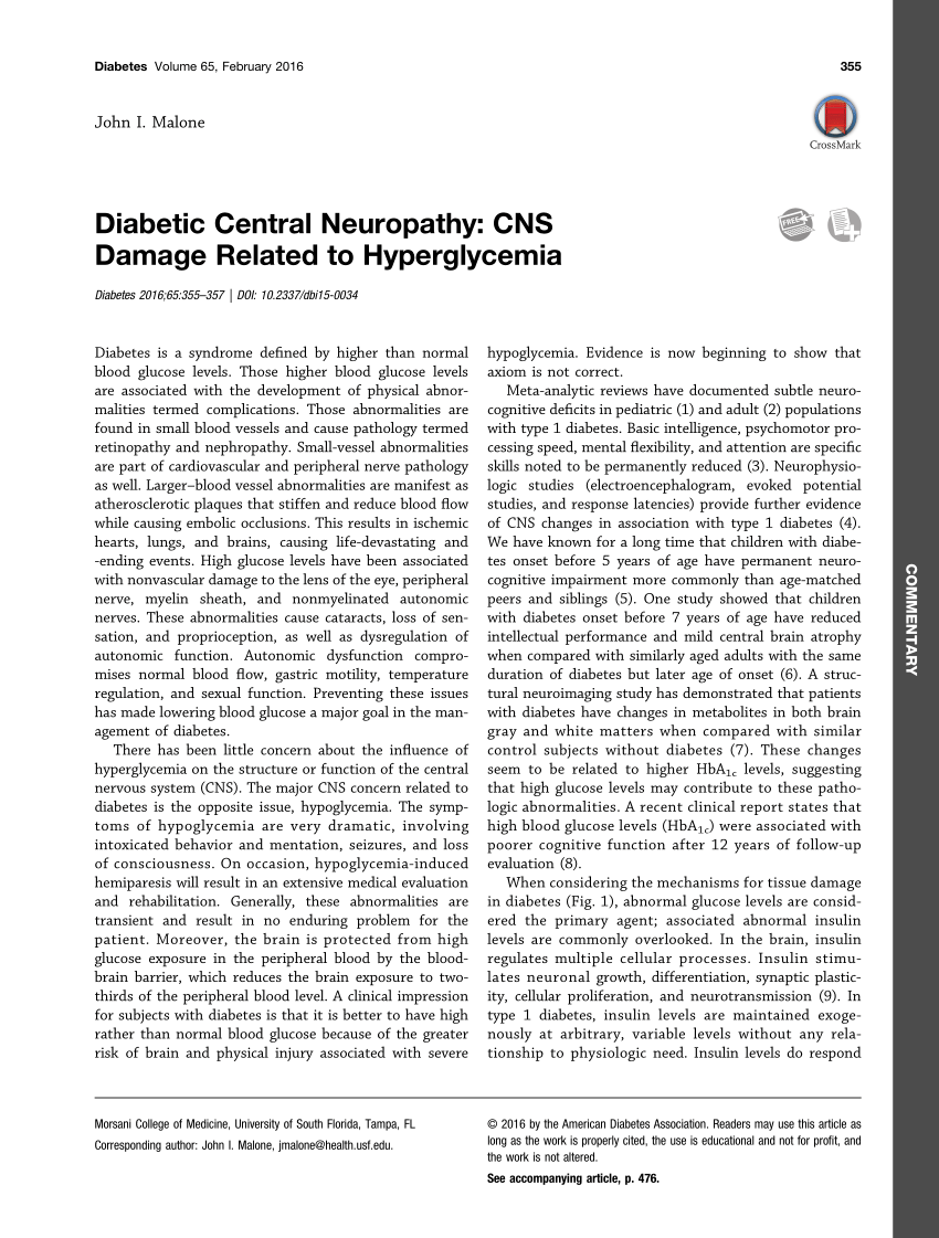 PDF Diabetic Central Neuropathy CNS Damage Related To Hyperglycemia