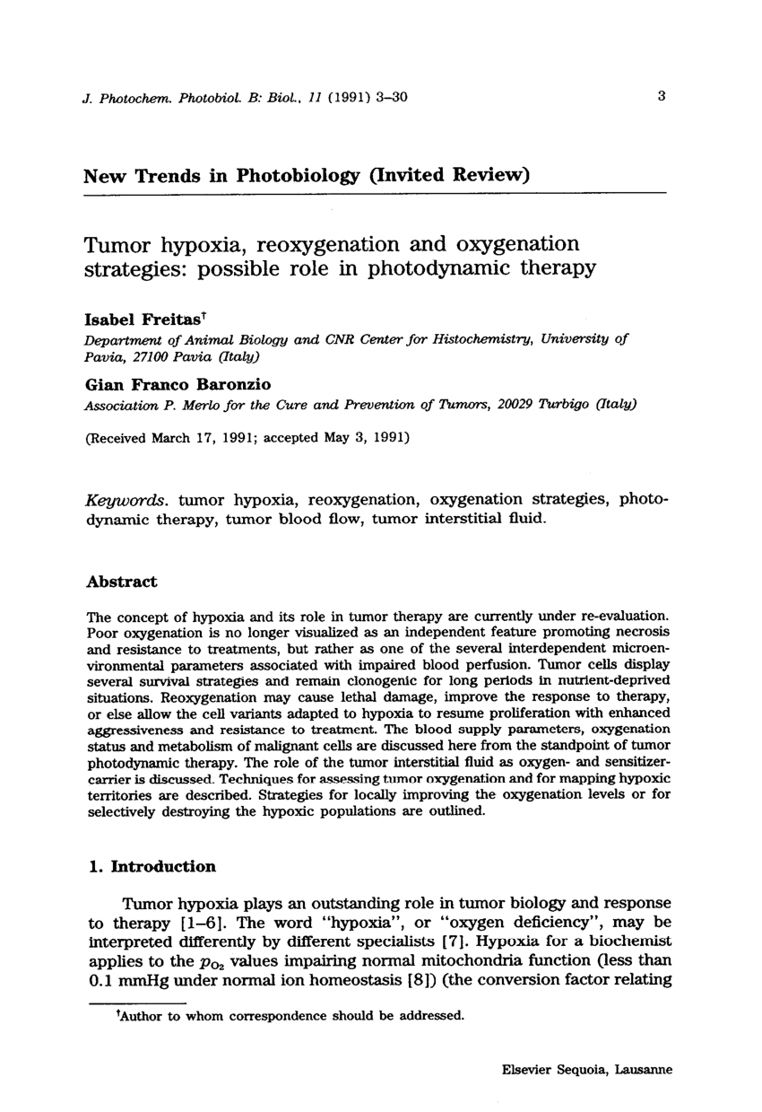 Pdf Tumor Hypoxia A Drawback To Photodynamic Therapy - 