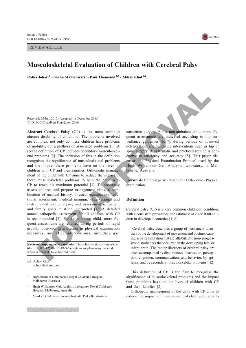 (PDF) Musculoskeletal Evaluation of Children with Cerebral Palsy