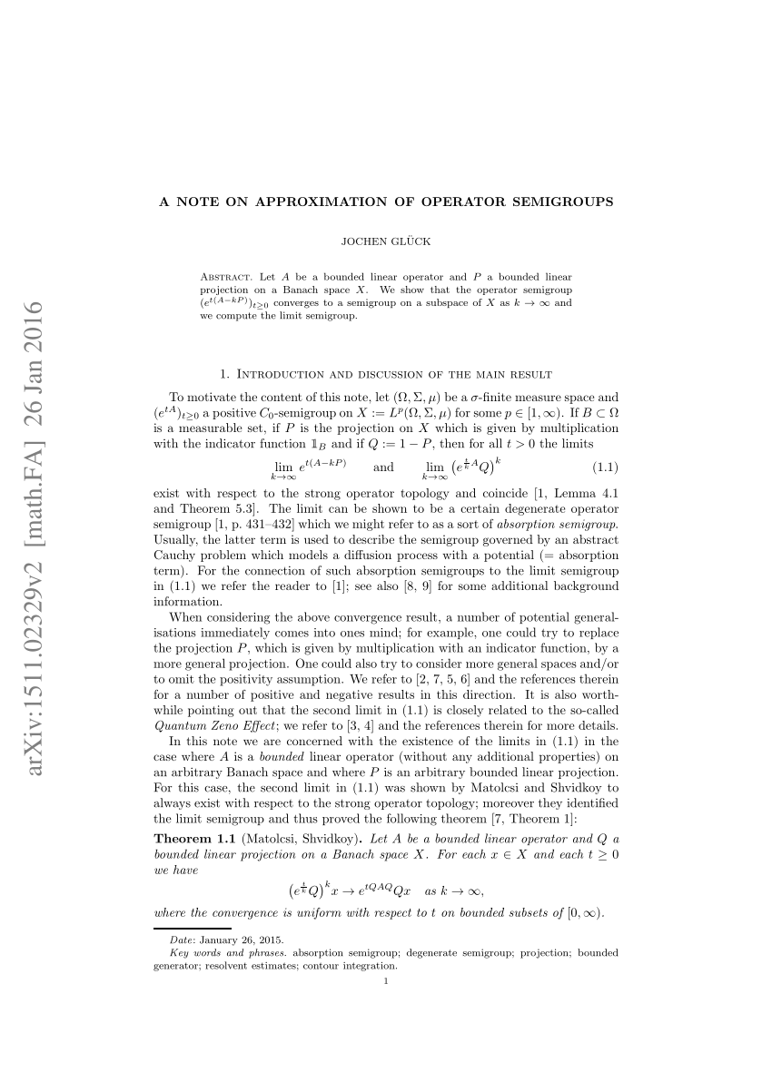 Pdf A Note On Approximation Of Operator Semigroups