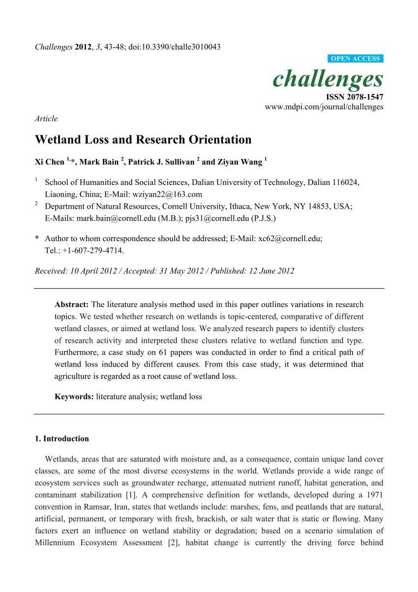 (PDF) Wetland Loss and Research Orientation