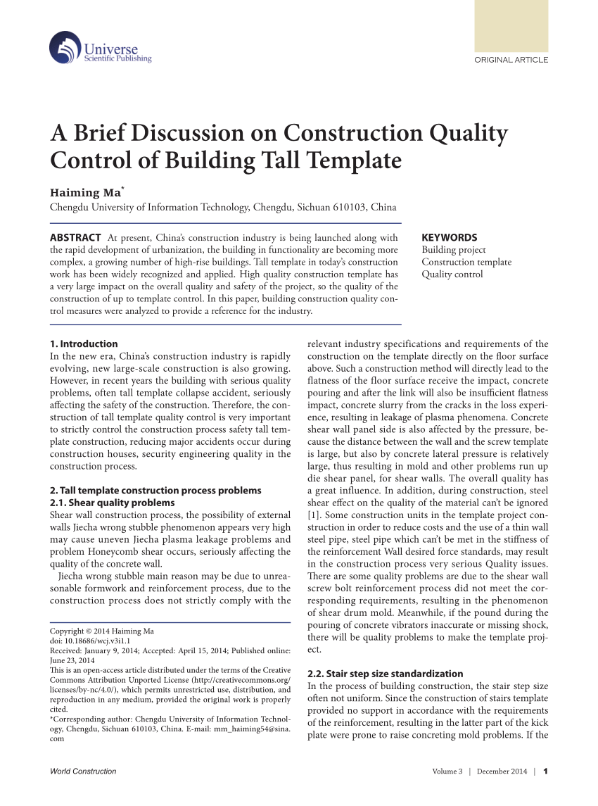 Pdf A Brief Discussion On Construction Quality Control Of