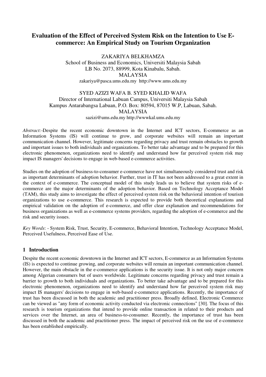 PDF) Evaluation of the Perceived System Risk on the Intention to 