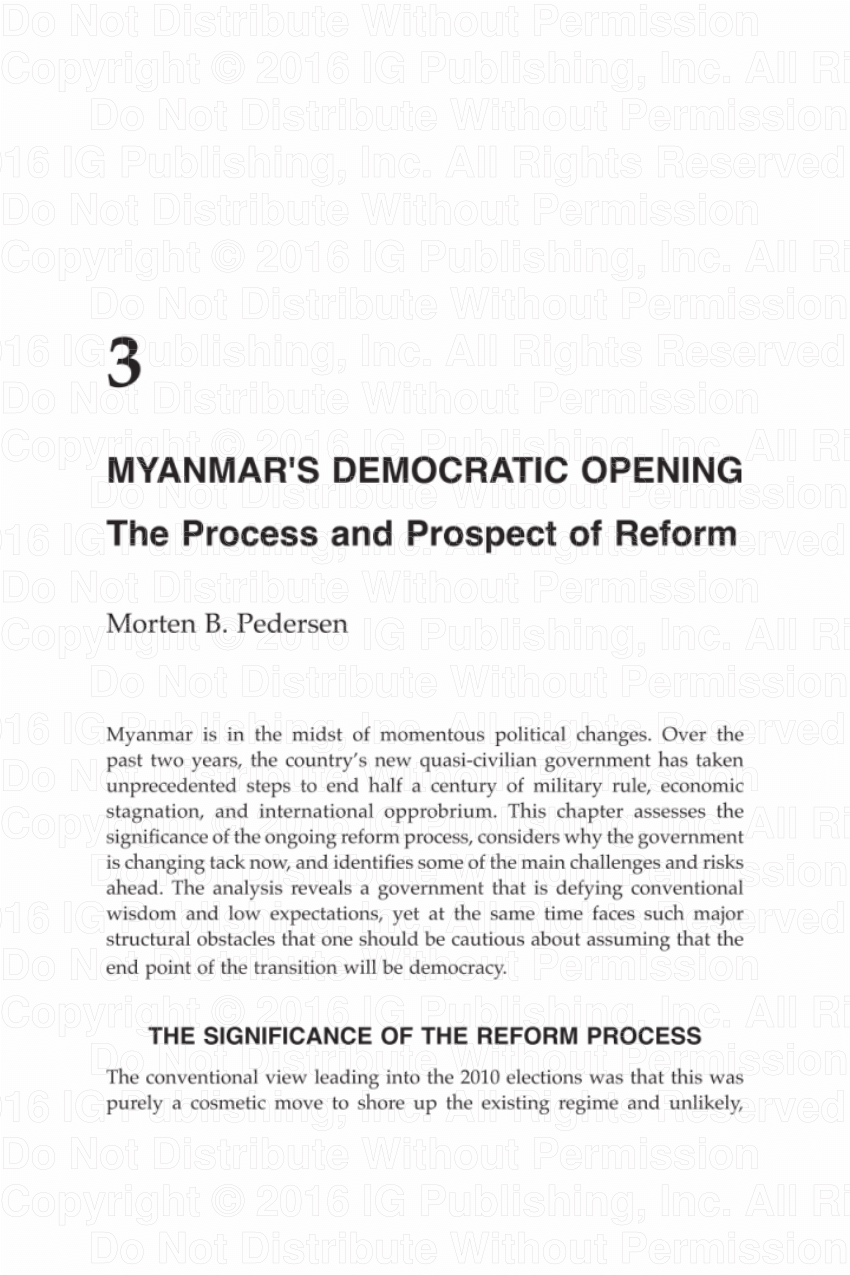 Pdf Myanmar S Democratic Opening The Process And Prospect Of Reform