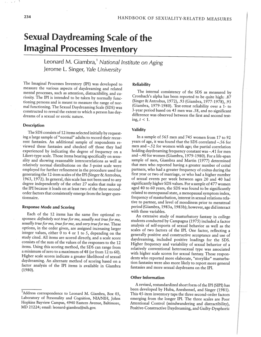 PDF) Sexual Daydreaming Scale of the Imaginal Processes Inventory