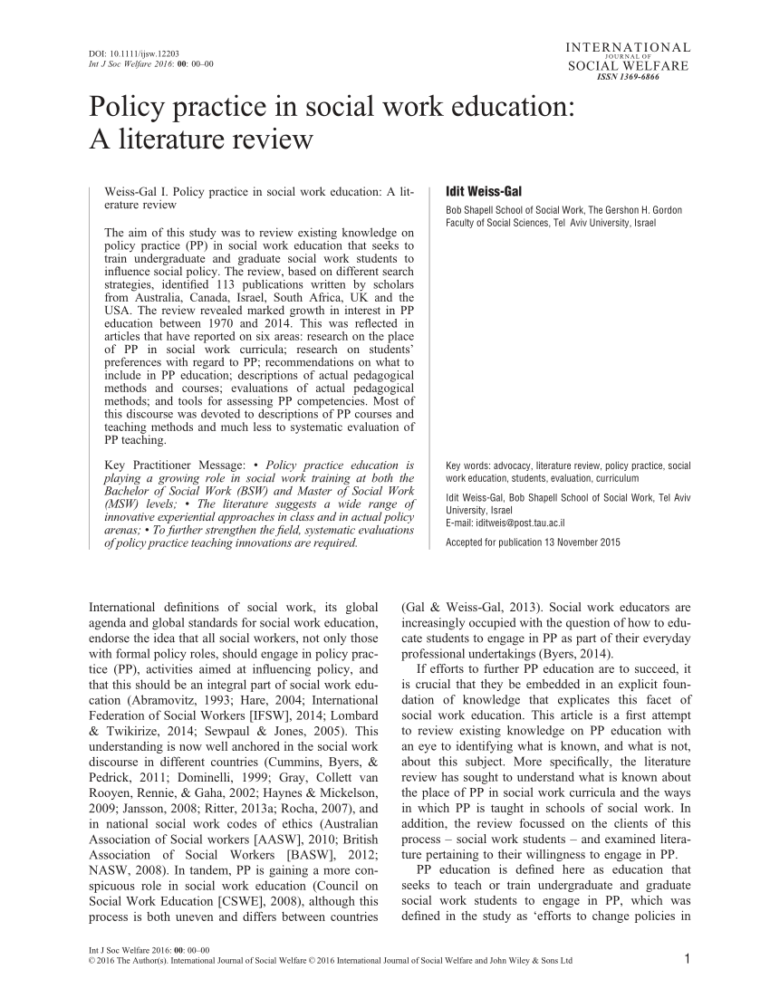 example of literature review in social work