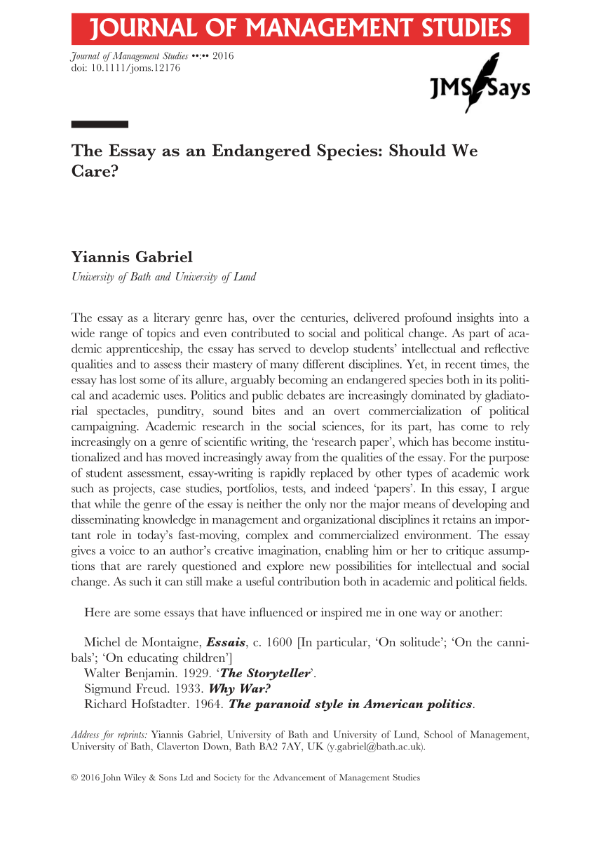 PDF) The Essay as an Endangered Species: Should We Care?