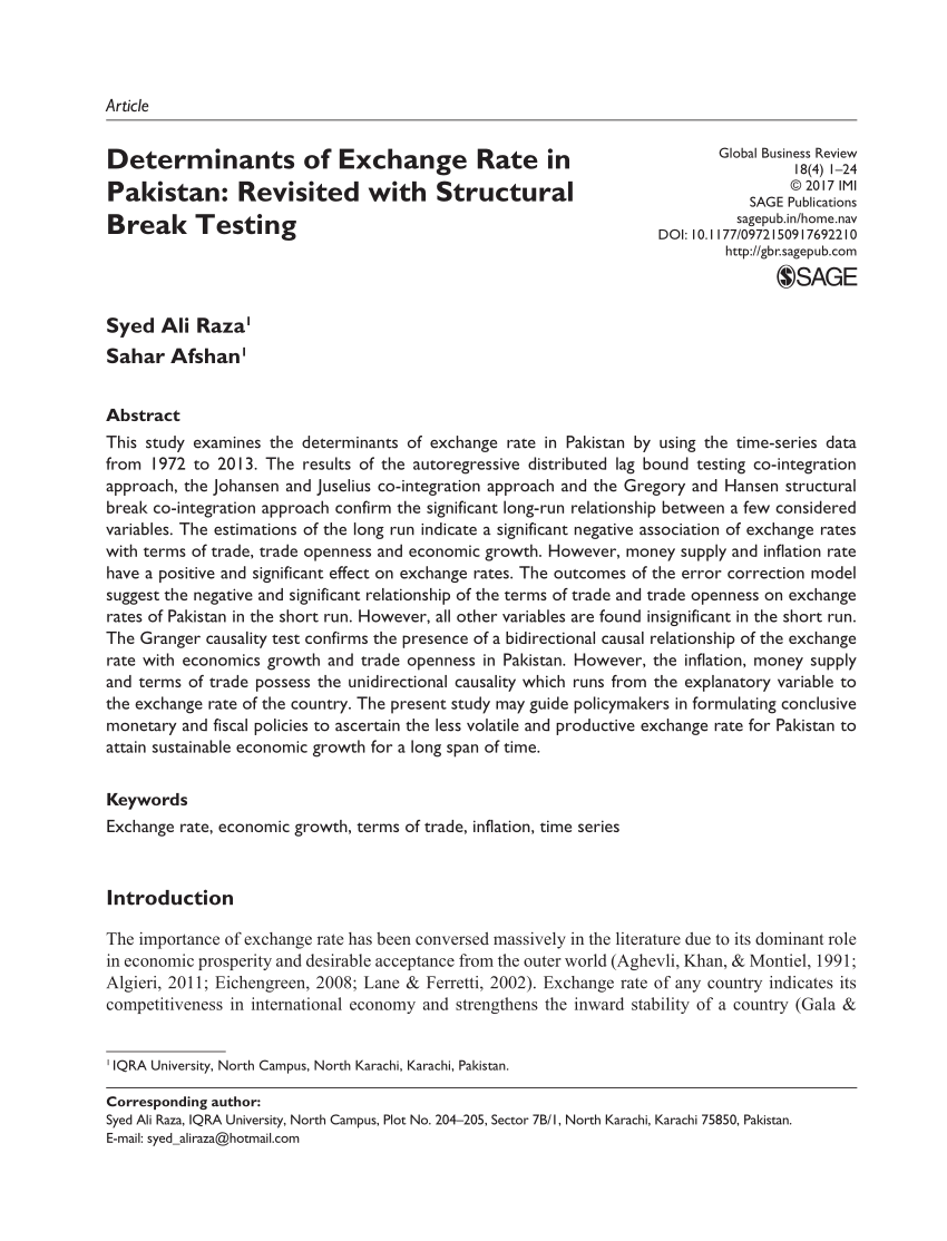 Pdf Determinants Of Exchange Rate In Pakistan Revisited With - 