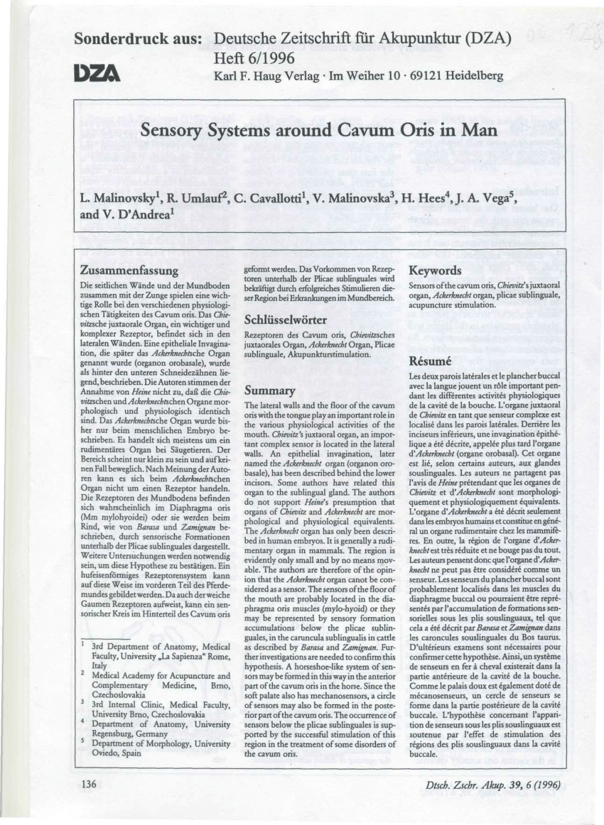 PDF Sensory systems around cavum oris in man