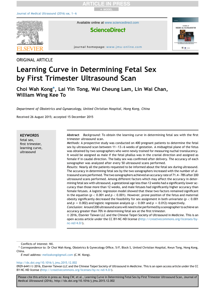 Pdf Learning Curve In Determining Fetal Sex By First Trimester Ultrasound Scan 