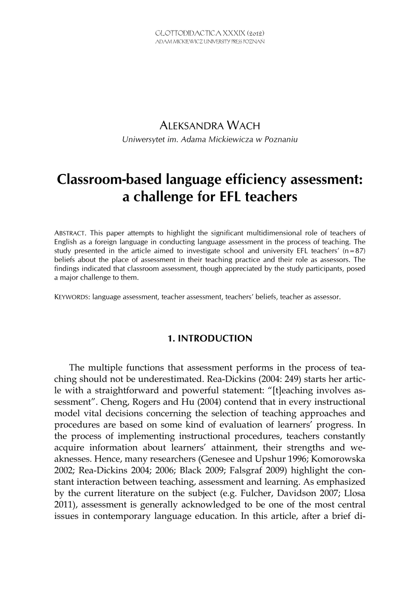 PDF) Classroom-based language efficiency assessment: a challenge ...