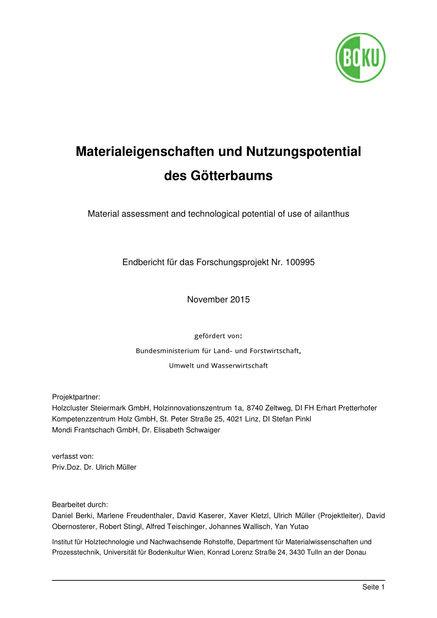 PDF) Materialeigenschaften und Nutzungspotential des Gtterbaums