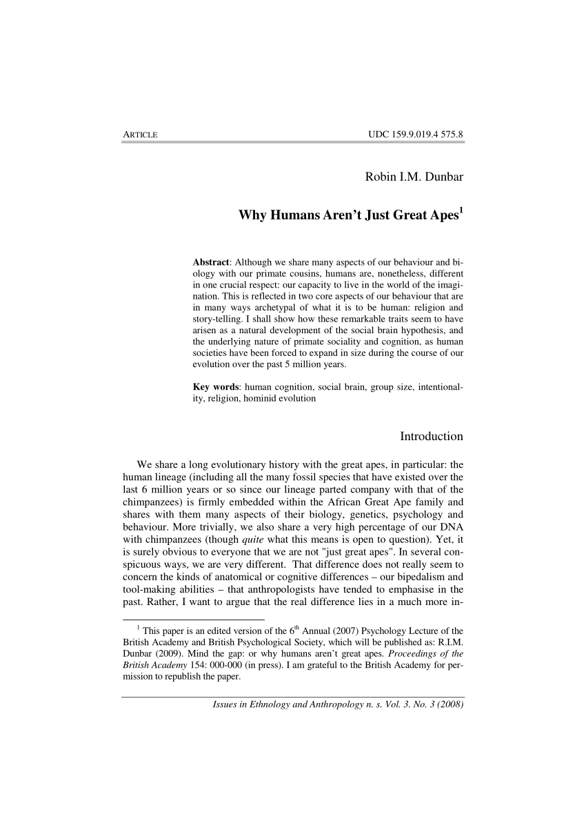 (PDF) Why Humans Aren’t Just Great Apes