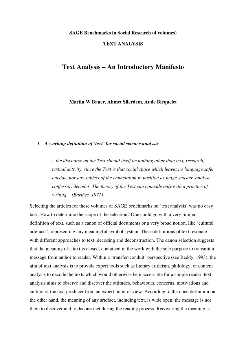PDF) Text analysis: an introductory manifesto