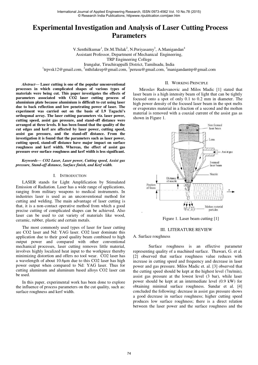 (PDF) Experimental Investigation and Analysis of Laser Cutting Process