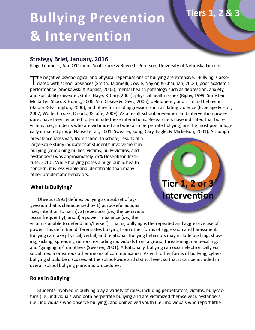 Pdf Bullying Prevention And Intervention