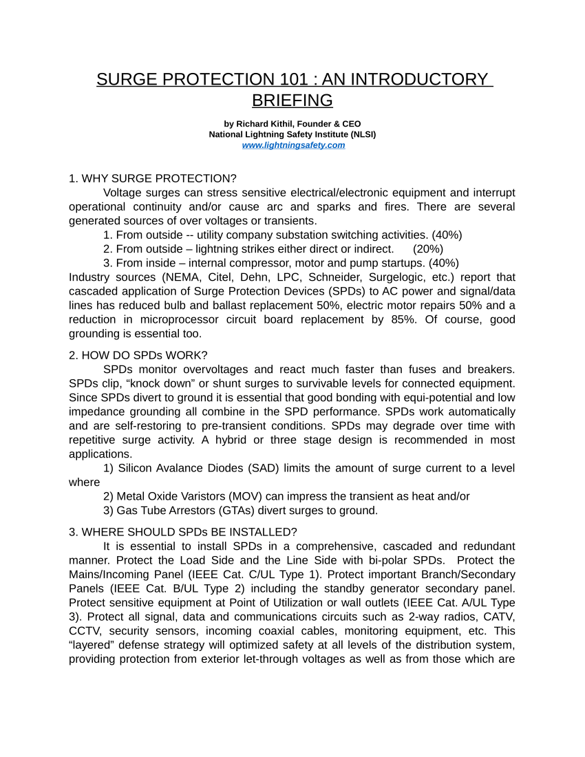(PDF) SPD 101: An Introduction to Surge Protection Devices