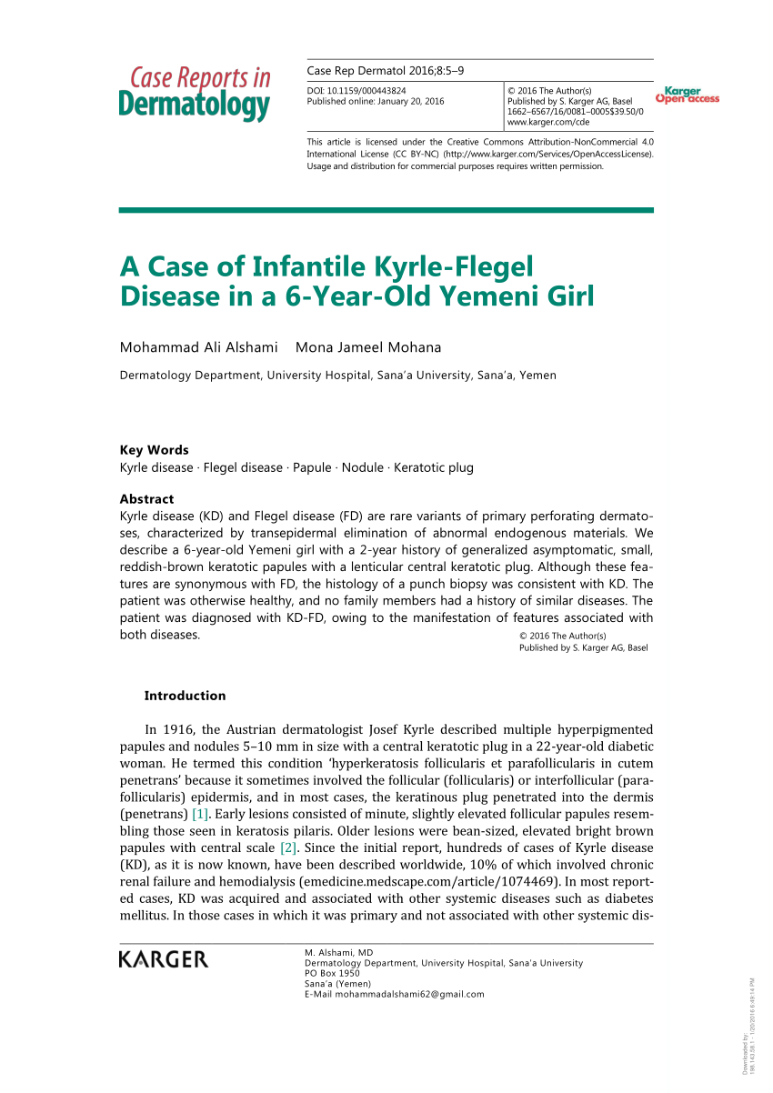 Pdf A Case Of Infantile Kyrle Flegel Disease In A 6 Year Old Yemeni Girl 7738