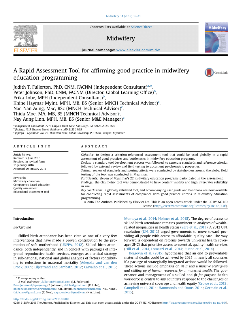 Pdf A Rapid Assessment Tool For Affirming Good Practice In Midwifery 1949