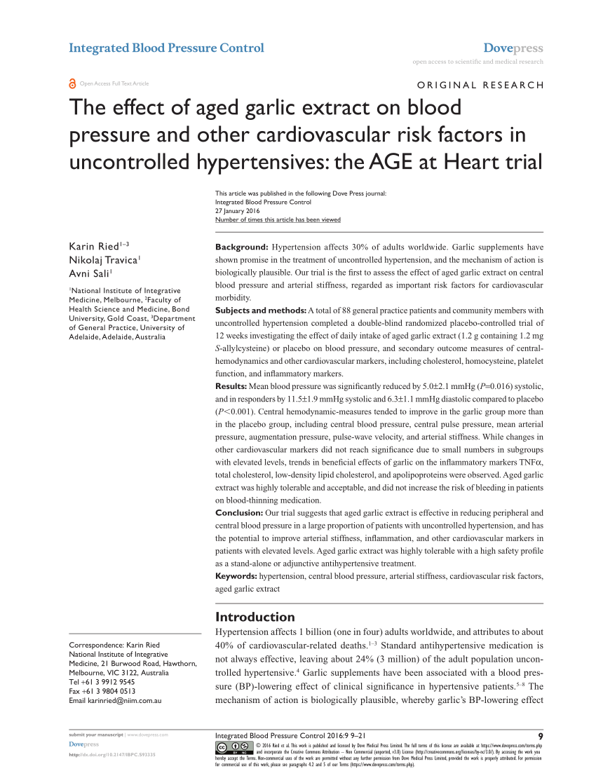 PDF) The effect of aged garlic extract on blood pressure and other ...