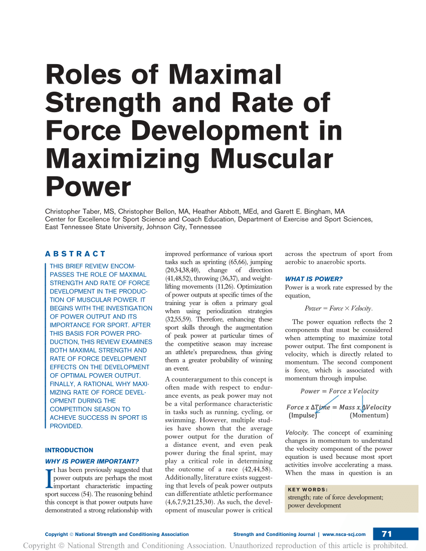 Pdf Roles Of Maximal Strength And Rate Of Force Development In Maximizing Muscular Power