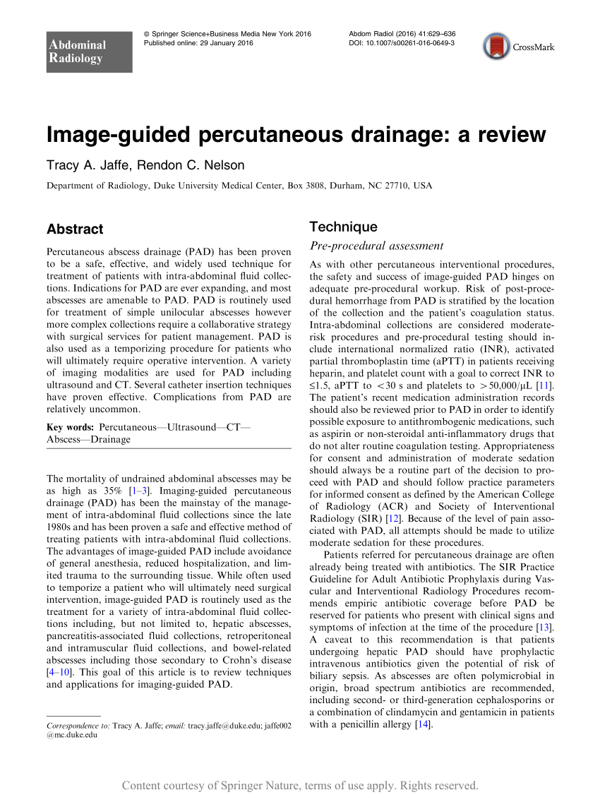 Image Guided Percutaneous Drainage A Review Request Pdf