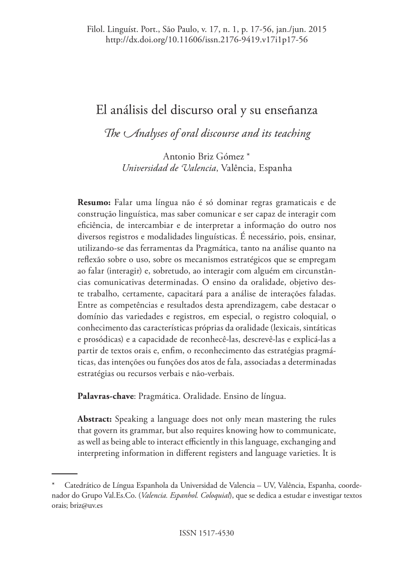 PDF) El análisis del discurso oral y su enseñanza