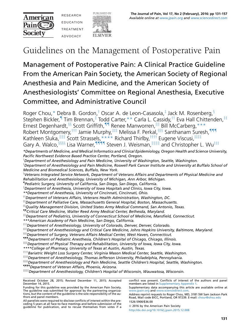 PDF) Management of Postoperative Pain: A Clinical Practice ...