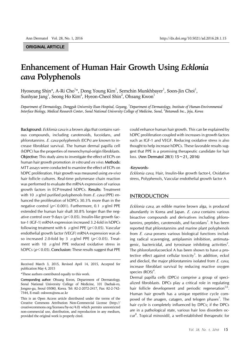 PDF) Enhancement of Human Hair Growth Using Ecklonia cava Polyphenols