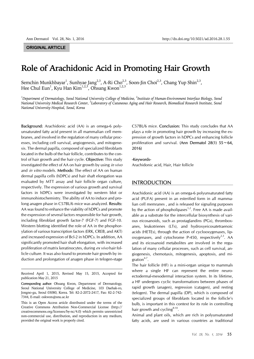 PDF) Role of Arachidonic Acid in Promoting Hair Growth
