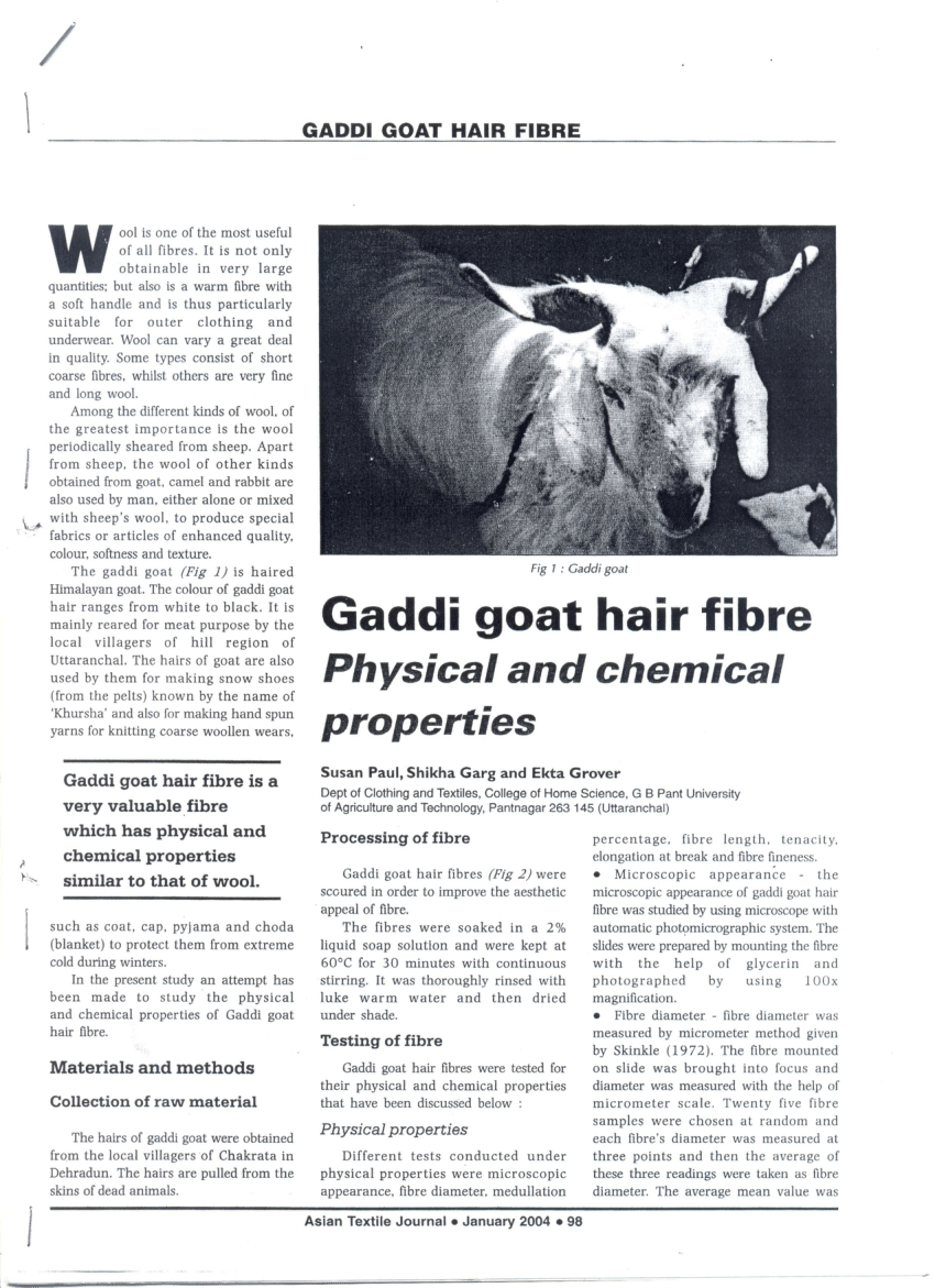 PDF) Gaddi goat hair fibre: Physical and chemical properties