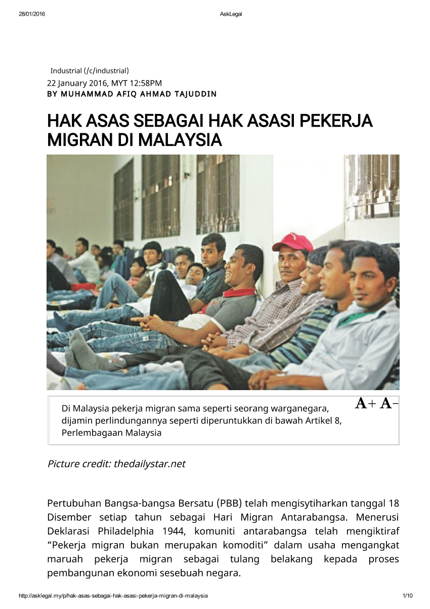 (PDF) Hak Asas Sebagai Hak Asasi Pekerja Migran di Malaysia