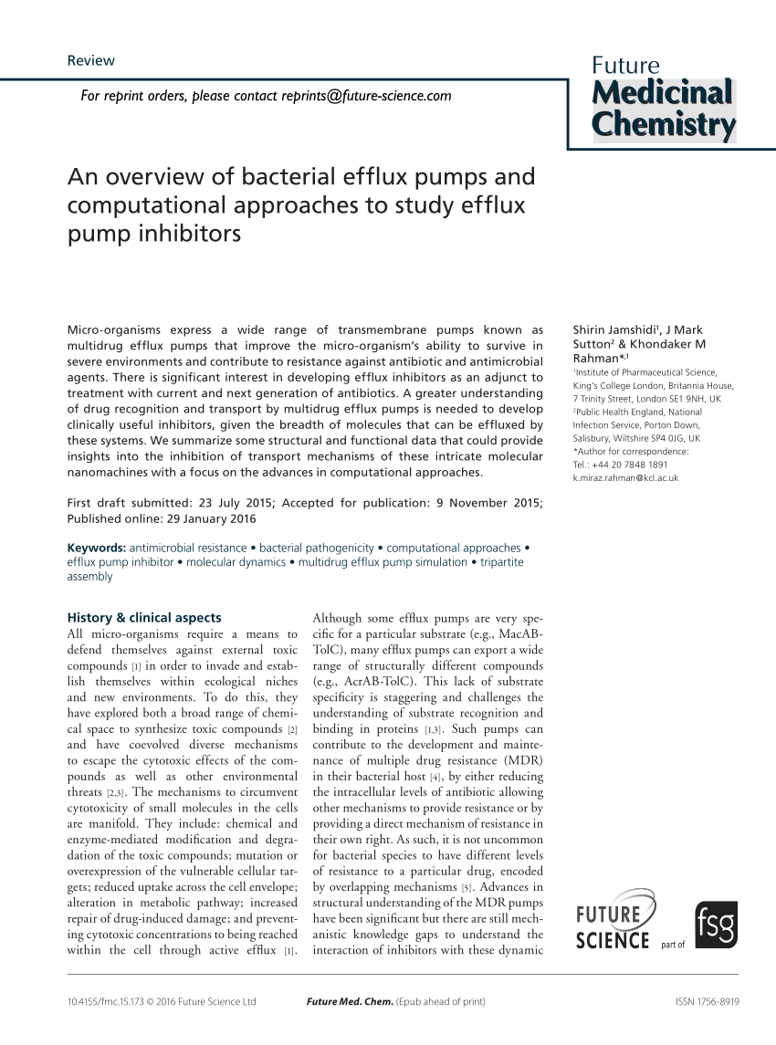 Pdf An Overview Of Bacterial Efflux Pumps And Computational