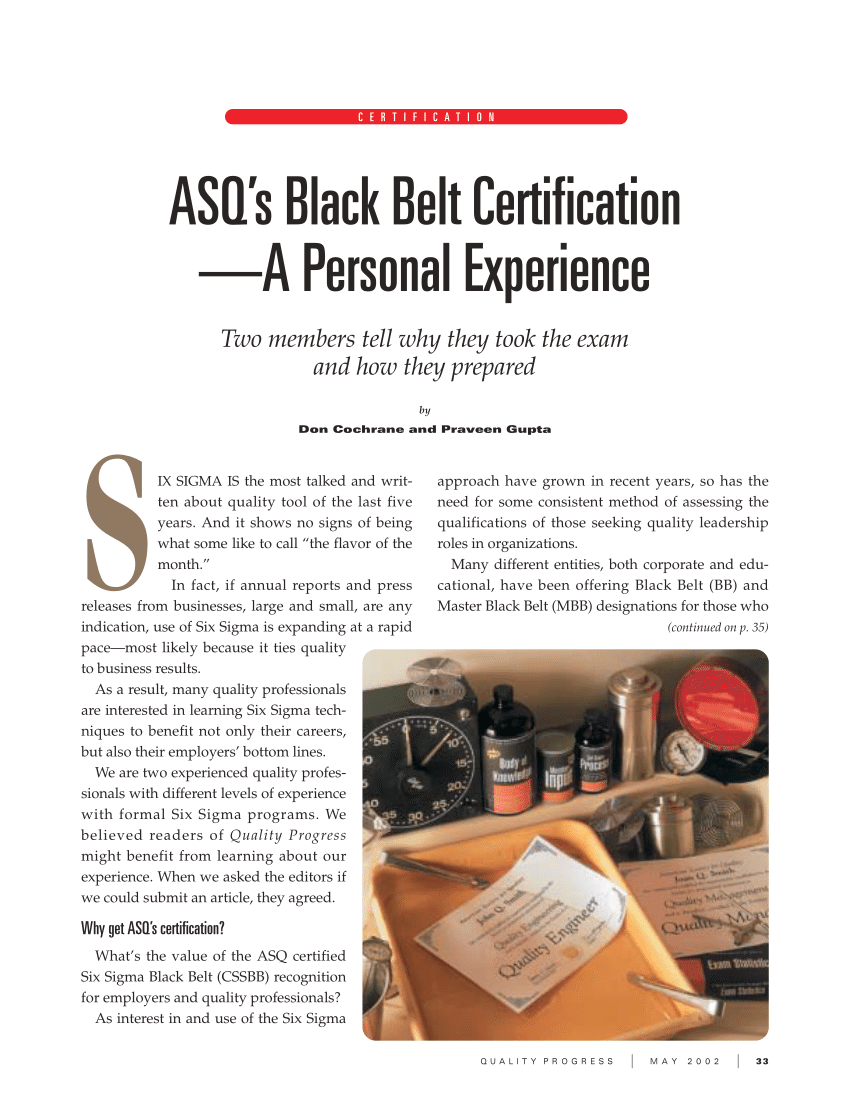 (PDF) ASQ’s Black Belt Certification —A Personal Experience