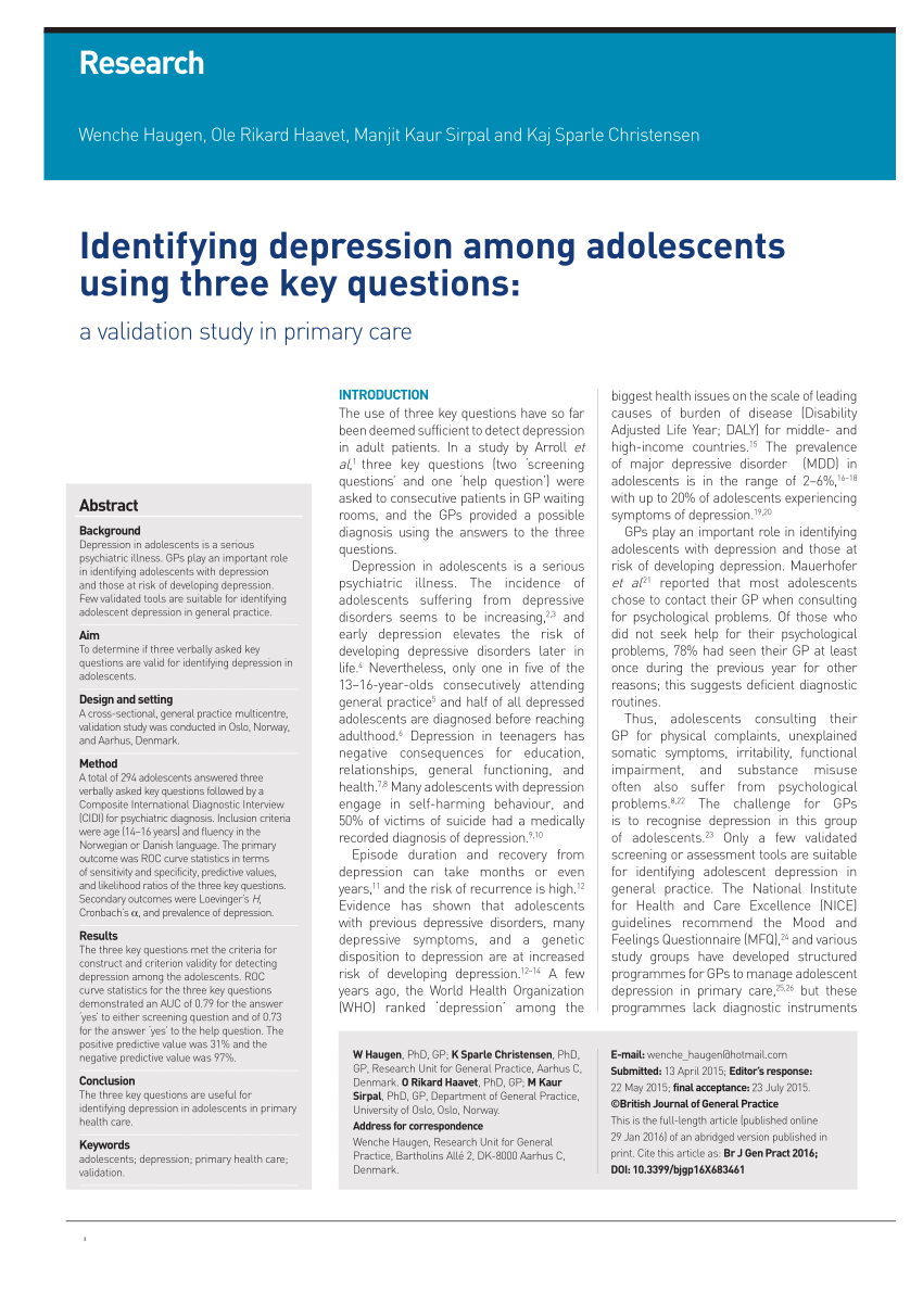 case study on depression among youth