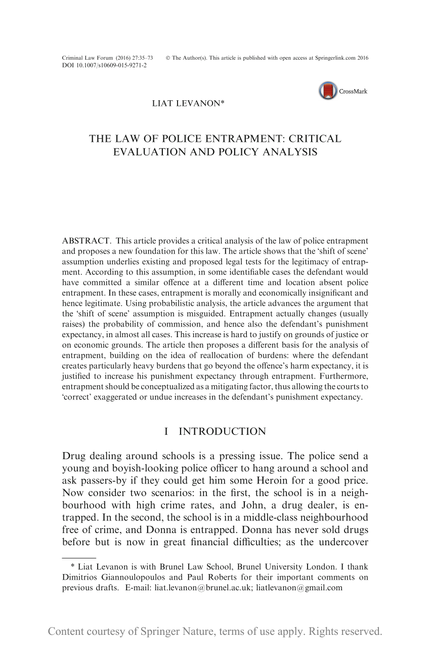 PDF) The Law of Police Entrapment: Critical Evaluation and Policy Analysis