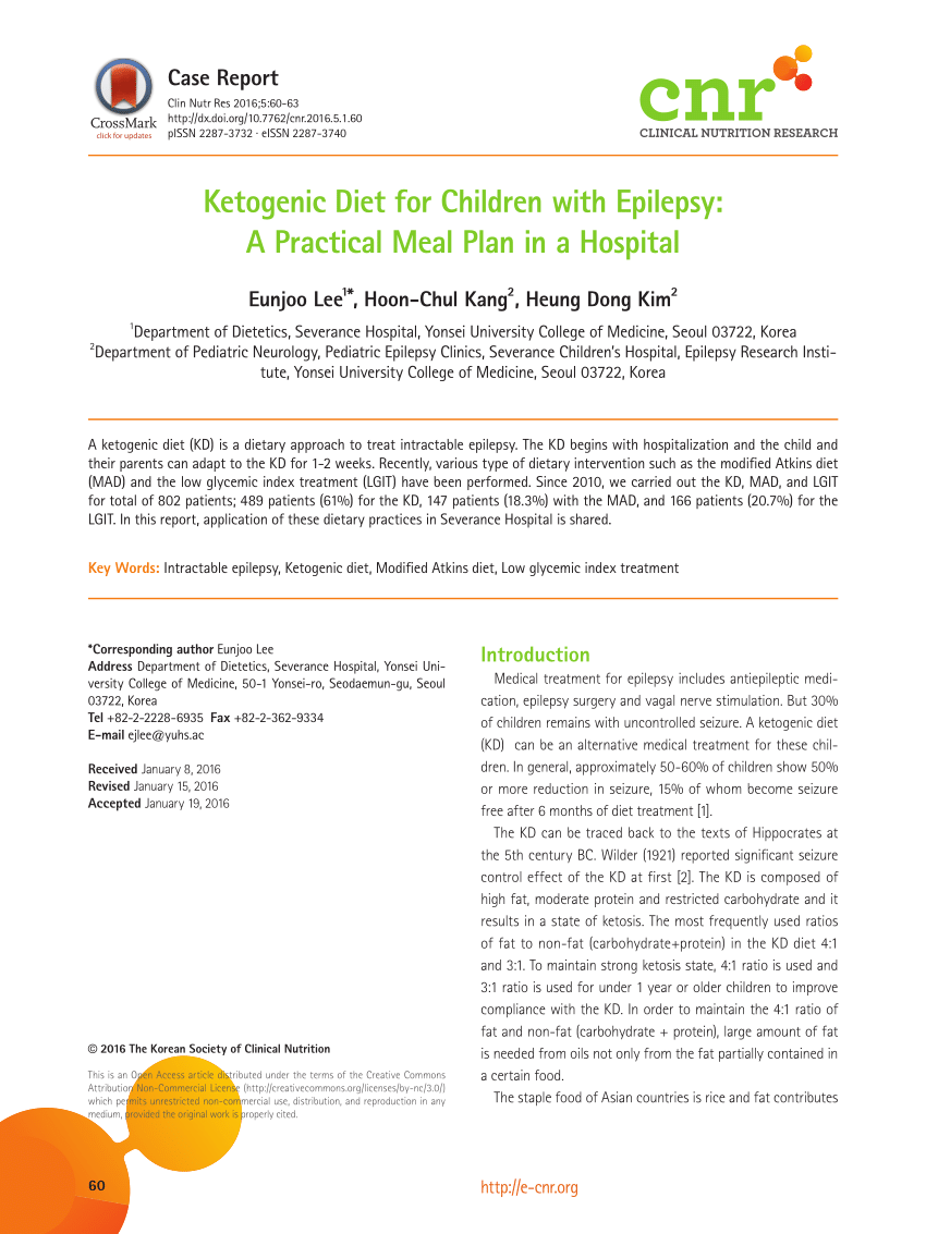 (PDF) Ketogenic Diet for Children with Epilepsy: A ...