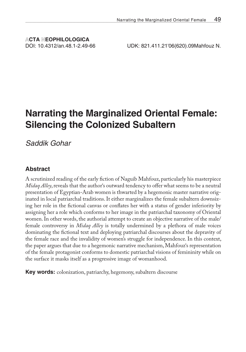 Pdf Narrating The Marginalized Oriental Female Silencing - 