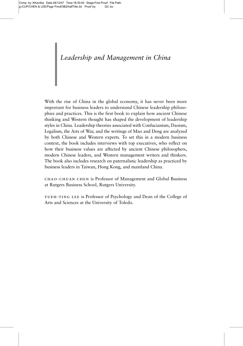 PDF) Leadership and Management in China: Philosophies, Theories, and  Practices