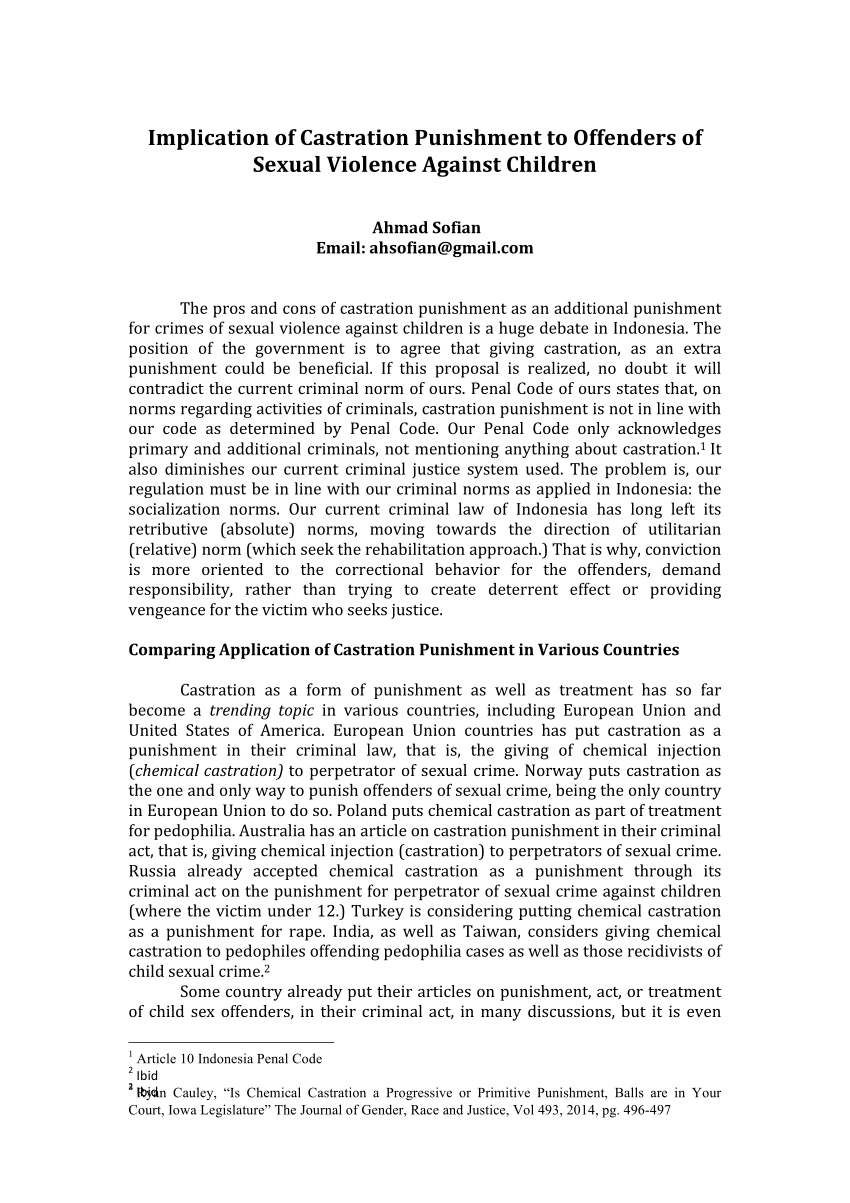 PDF) Implication of Castration Punishment to Offenders of Sexual Violence  Against Children