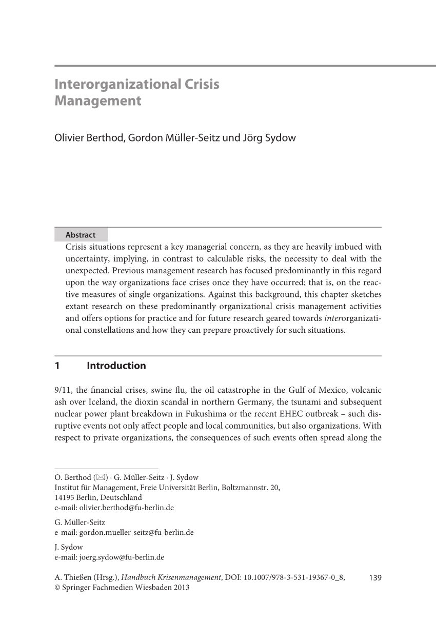 organizational crisis management research paper