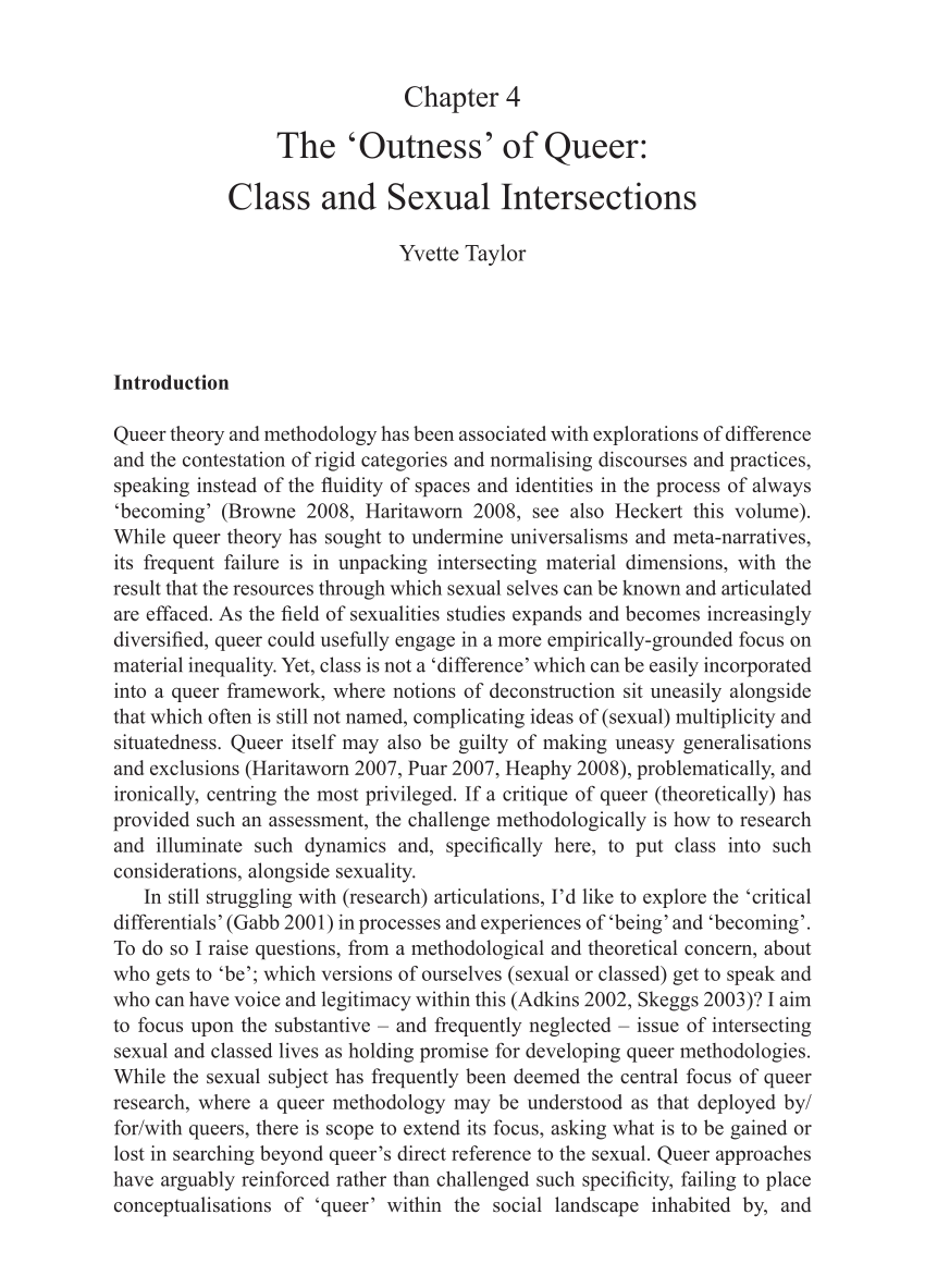 Pdf The ‘outness Of Queer Class And Sexual Intersections 3598