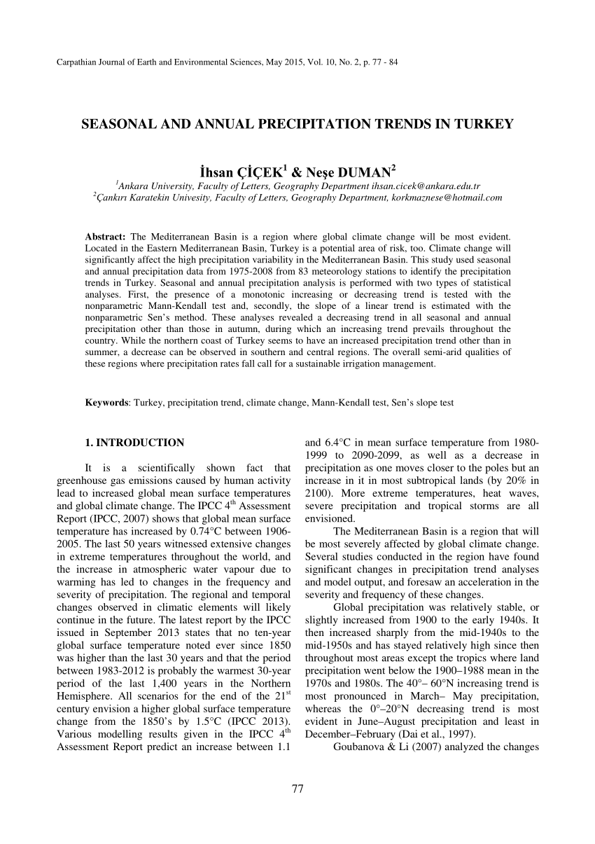 pdf seasonal and annual precipitation trends in turkey