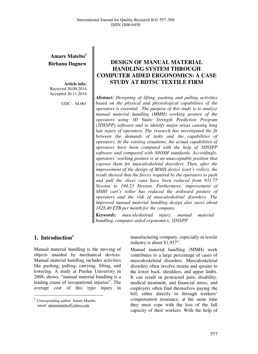 PDF) Design of manual material handling system through computer ...