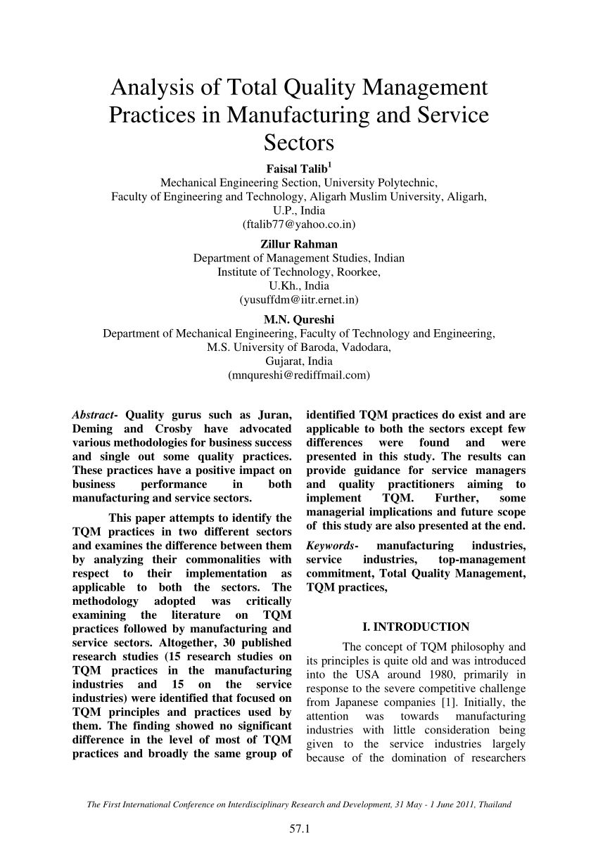 case study related to total quality management