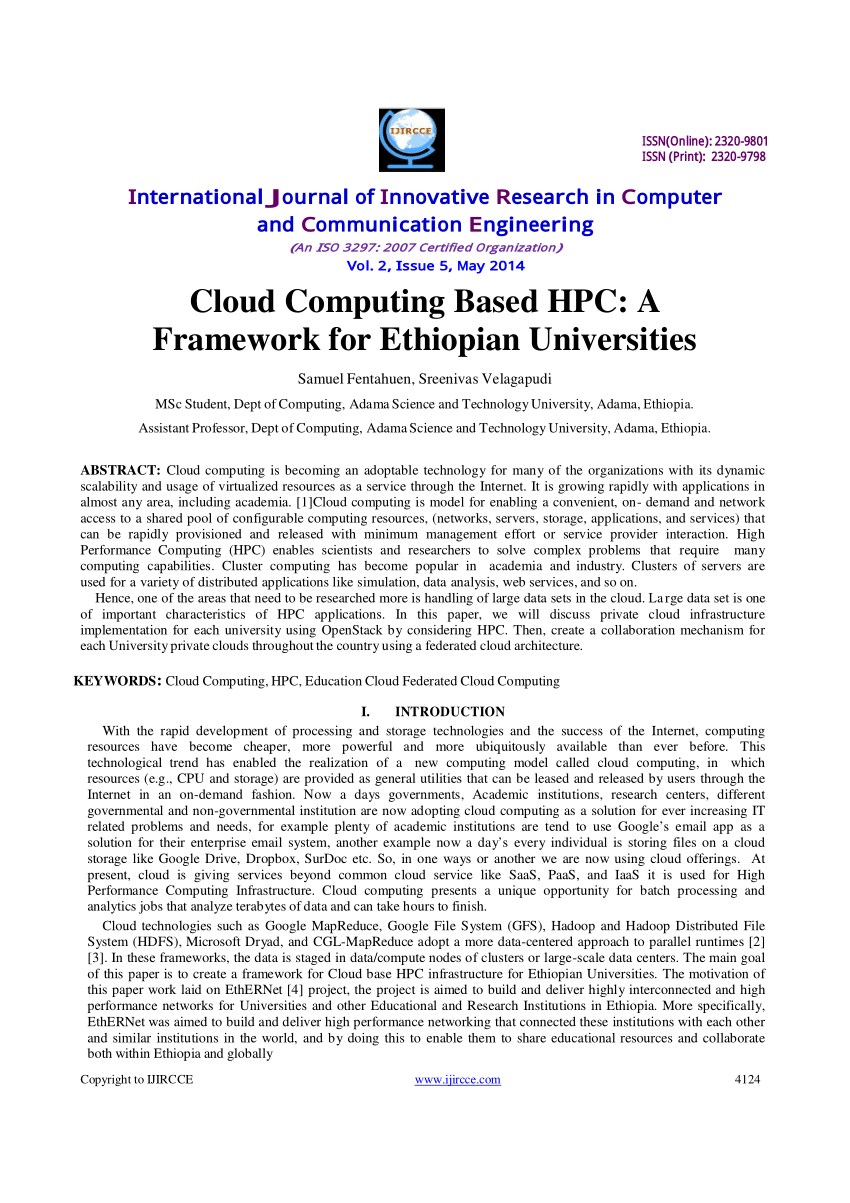 Pdf Cloud Computing Based Hpc A Framework For Ethiopian Universities
