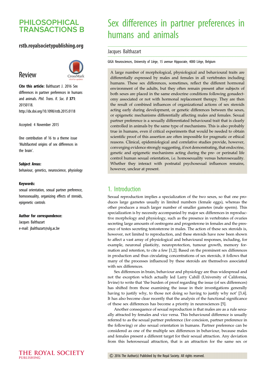 Sex differences in partner preferences in humans and animals | Request PDF