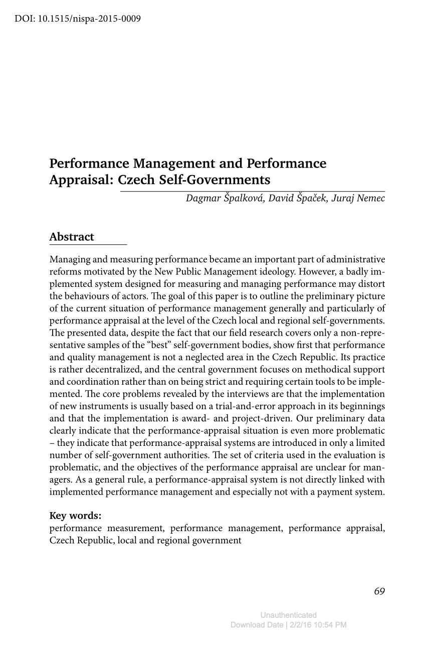 PDF) Performance Management and Performance Appraisal: Czech Self